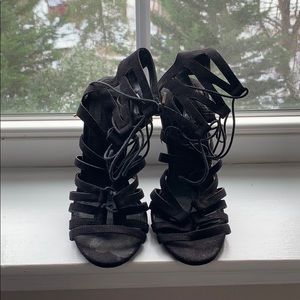 Top Shop black Swede lace up heels